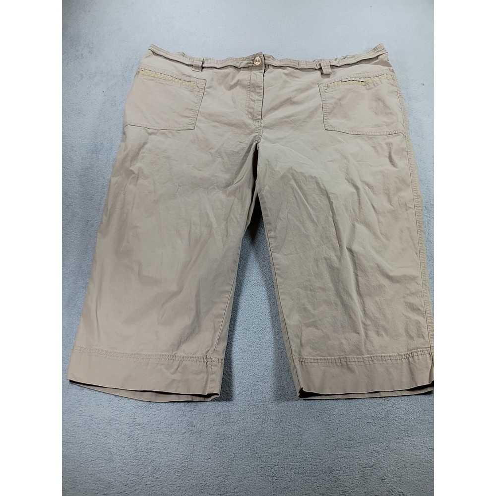 Three Hearts Womens Capri Pants Khaki Tan 2X Elastic Waist Pockets
